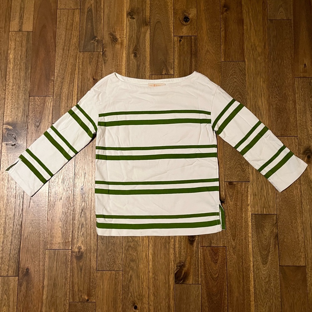 Tory Burch Ribbon Stripe Lightweight Sweater Top, Small
